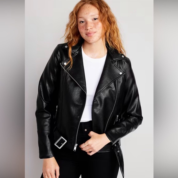 Old Navy Jackets & Blazers - Old Navy Faux-Leather Belted Biker Jacket S NWT